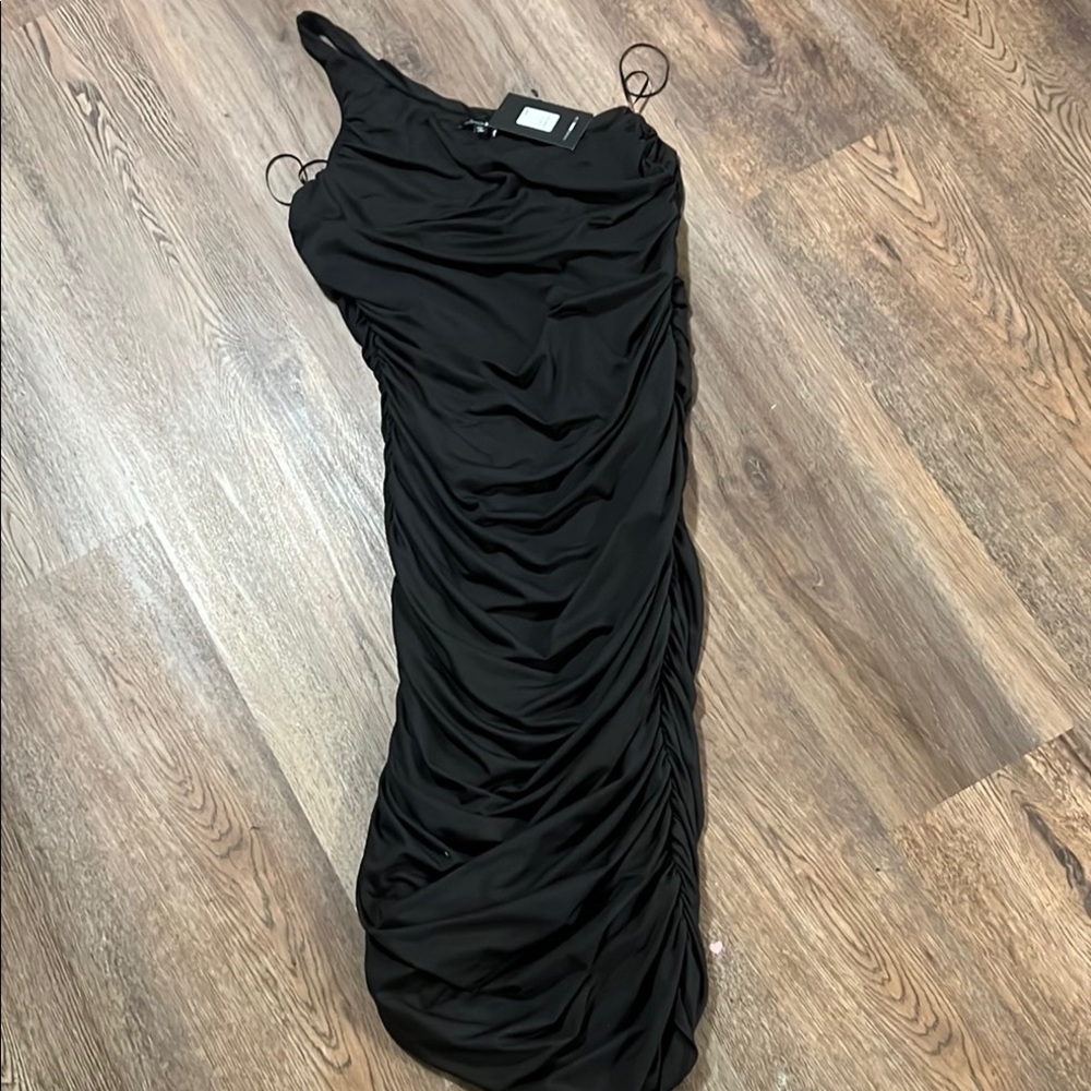 Fashion Nova Black One-Shoulder Ruched Bodycon Dress